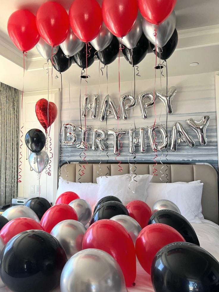 Red Silver & Black Hotel Room Decor