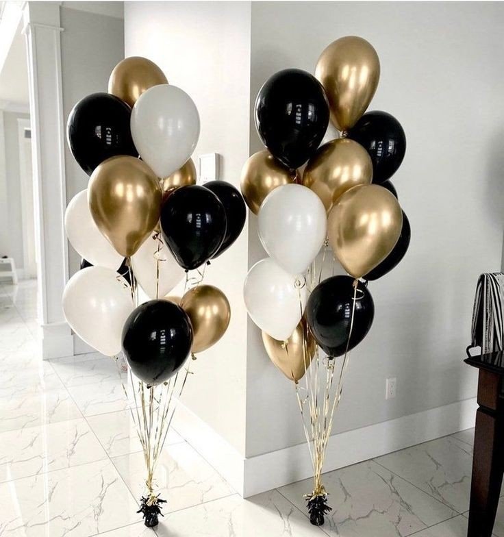 White Gold and Black Balloon Bouquet