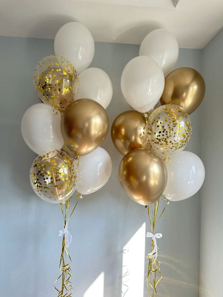 White Gold Confetti Balloons Bunch