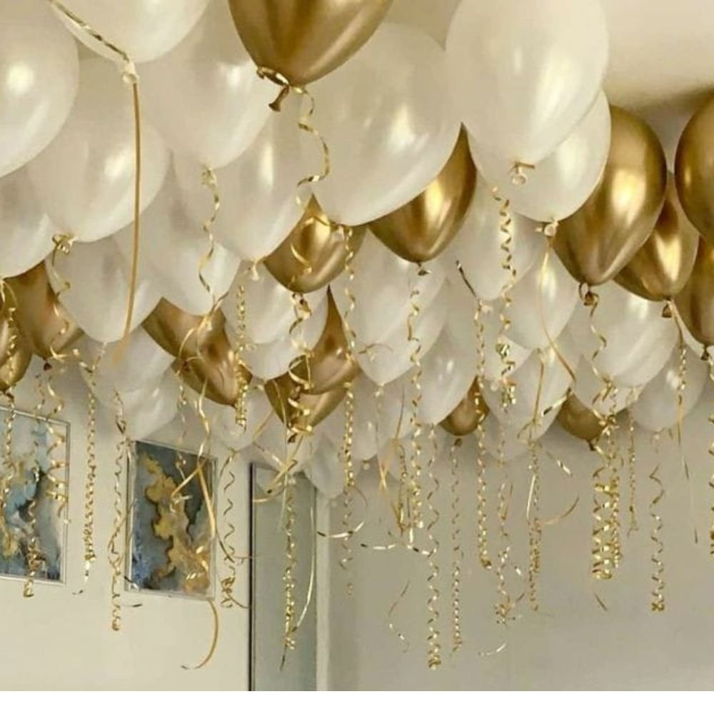 White and Gold ceiling balloons