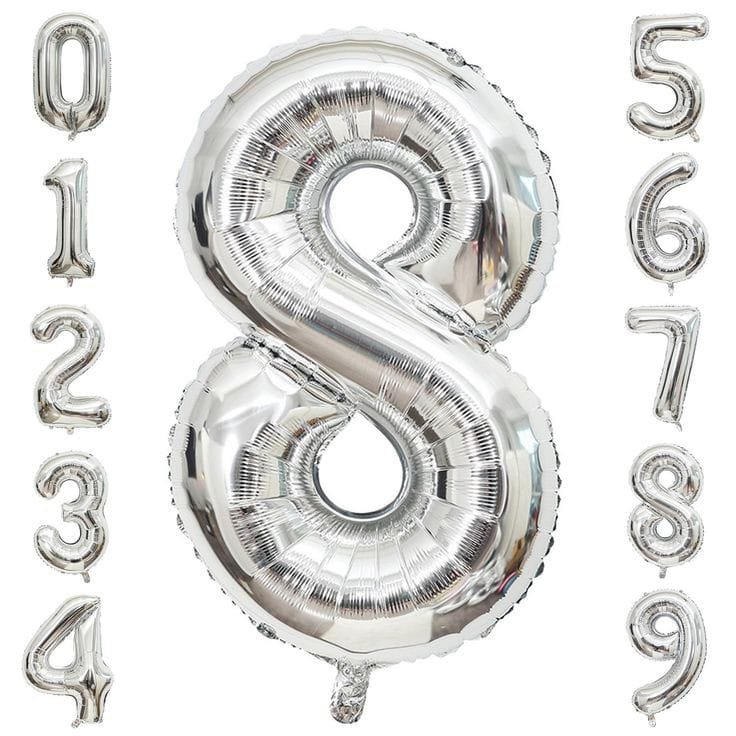 Silver Number Foil Balloons