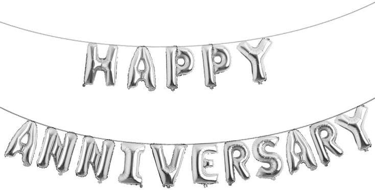 Silver Happy Anniversary Banner