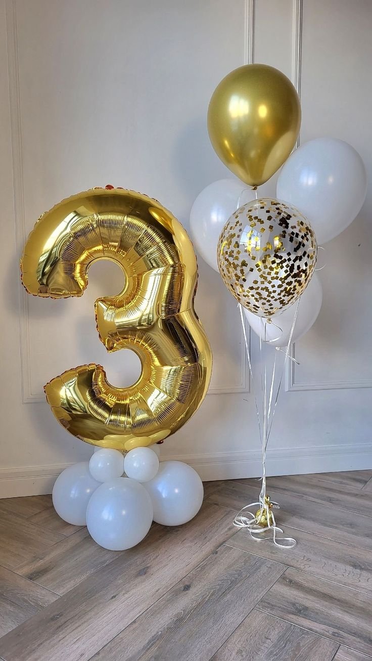 Golden Number Balloon Bouquet in Dubai